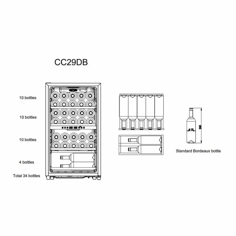 Cavecool Chill Ruby Wine Cooler - 34 bottles - Dual zone - Black - SKU: CC29DB-1