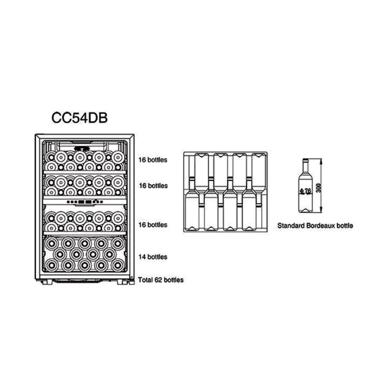 Cavecool Chill Topaz Wine Cooler - 62 bottles - Dual zone - Black - SKU: CC54DB-1