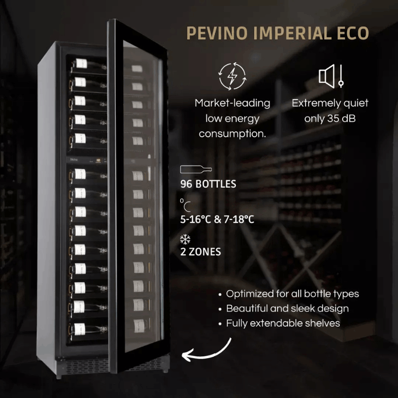Pevino Imperial Eco Wine Cooler -  96 bottles, 2 zones, black SKU: PBI100D-EE-HHB