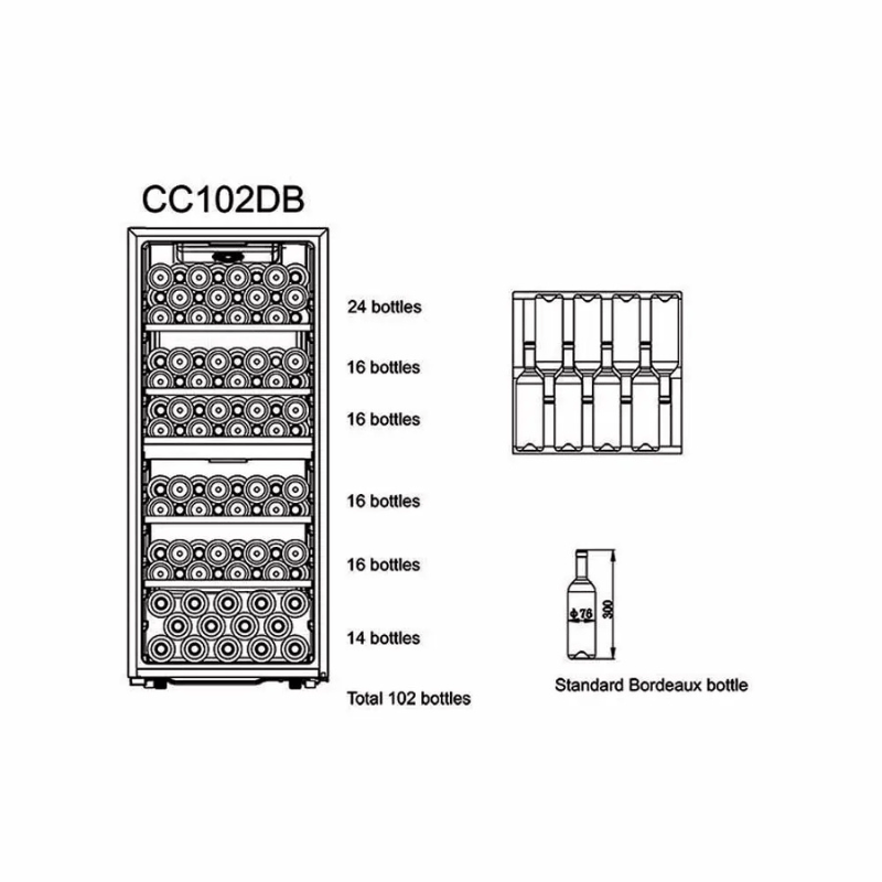 Cavecool Chill Sapphire Wine Cooler - 102 bottles - Dual zone - Black - SKU: CC102DB-1