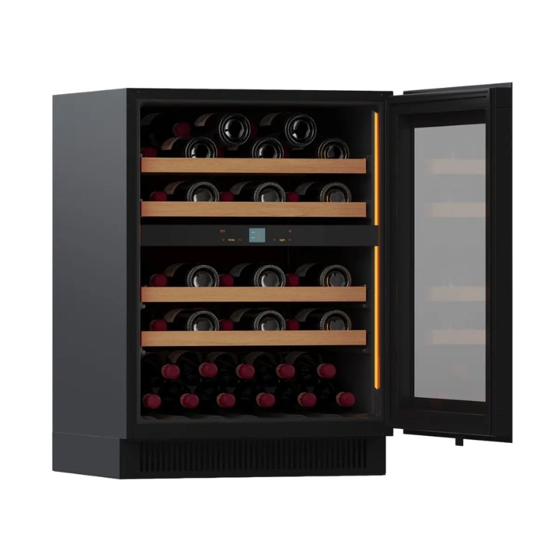 Pevino Noble Wine Cooler - 39 bottles - 2 zones - Black glass front SKU:PN45D-HHB-2