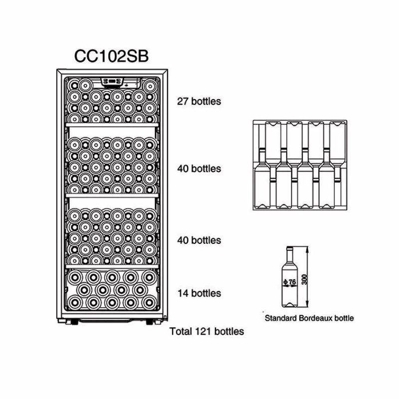 Cavecool Chill Sapphire Wine Cooler - 122 bottles - Single zone - Black - SKU: CC102SB-1