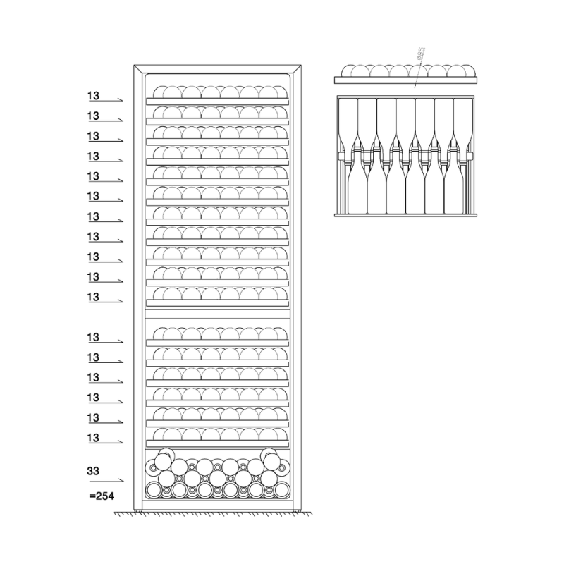 Pevino Imperial Wine Cooler - Giant 254 bottles - Dual zone - Black glass front - SKU: PG300D-B-2