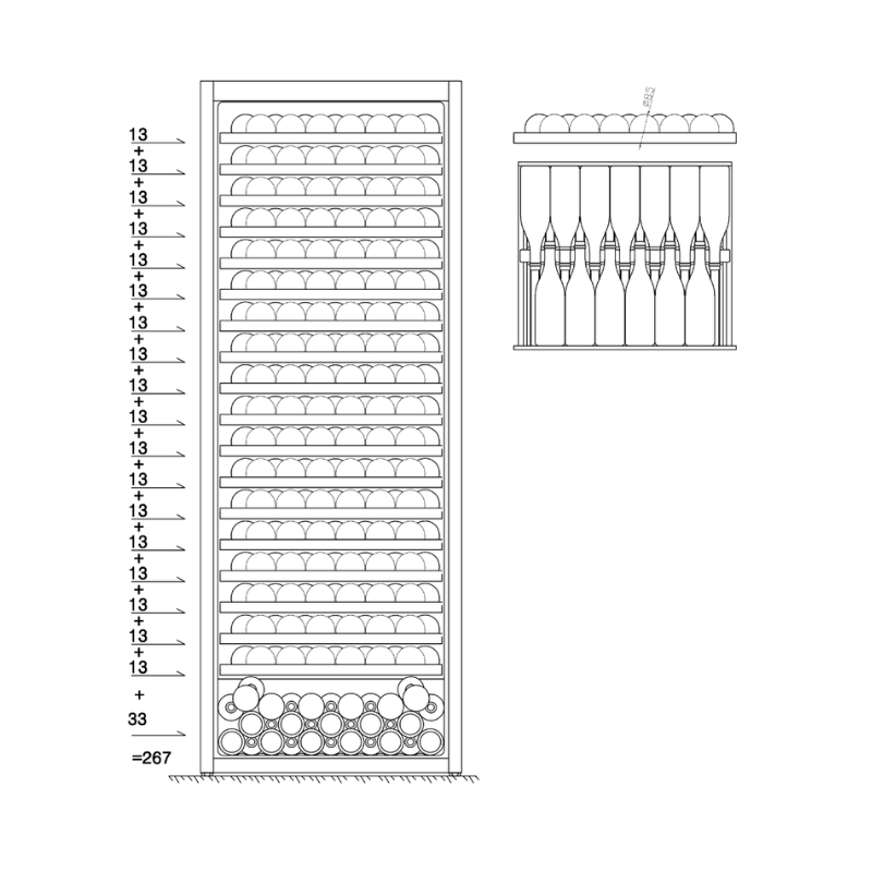 Pevino Imperial Giant Wine Cooler - 267 bottles - Single zone - Black glass front -SKU: PG300S-B-1