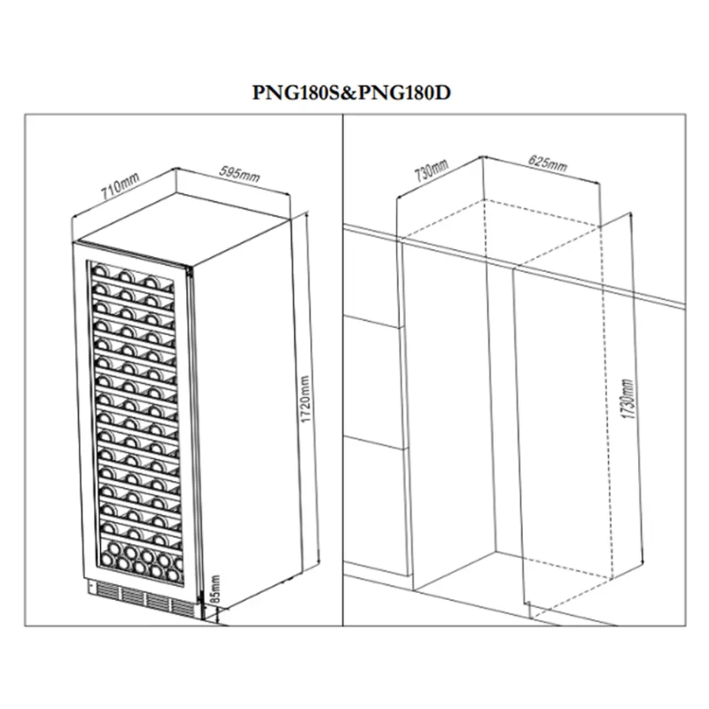 Pevino Majestic Wine Cooler -  150 bottles - 2 zones - SKU: PNG180D-HHB