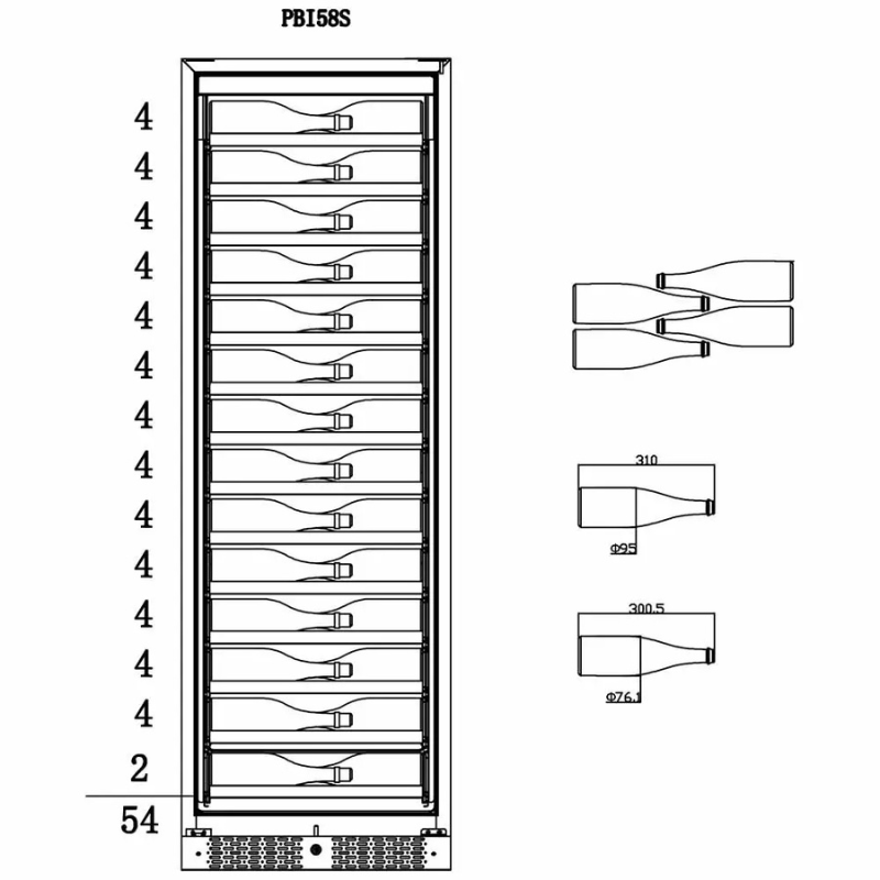 Pevino Imperial Wine Cooler - 54 bottles - 1 zone - SKU: PBI58S-HHBS