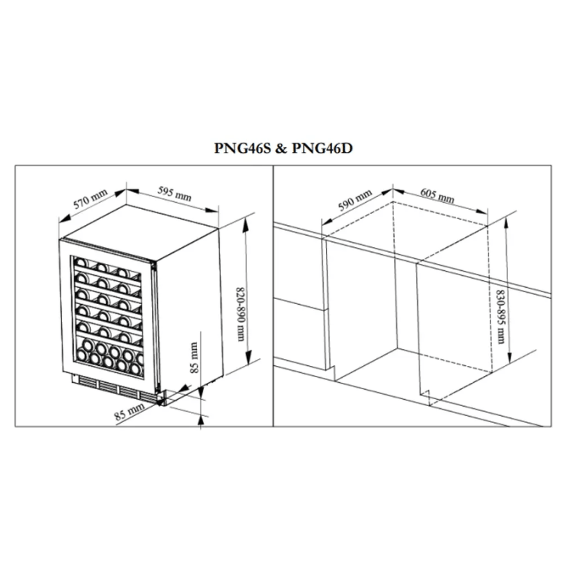 Pevino Majestic Wine Cooler - 39 bottles - 2 zone - kitchen door - SKU:  PNG46DK-HHB