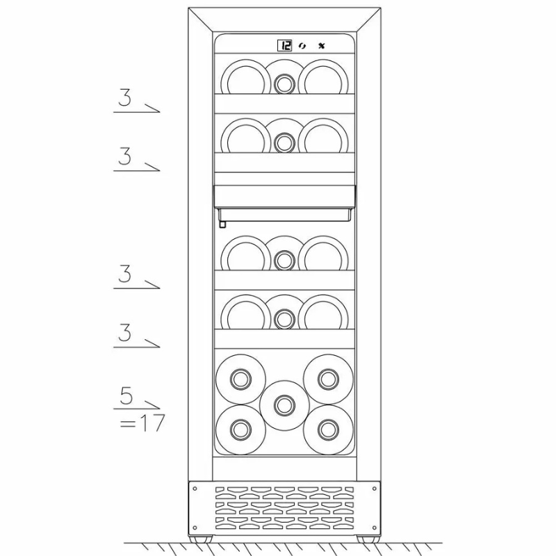 Pevino Majestic Wine Cooler - 17 bottles - 2 zones - Black glass front -SKU:  PNG20D-HHB