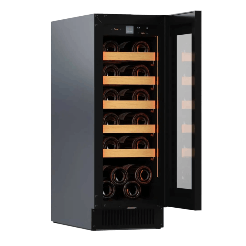 Pevino Noble Wine Cooler - 19 bottles - Single zone - Black glass front - SKU: PN18S-HHB