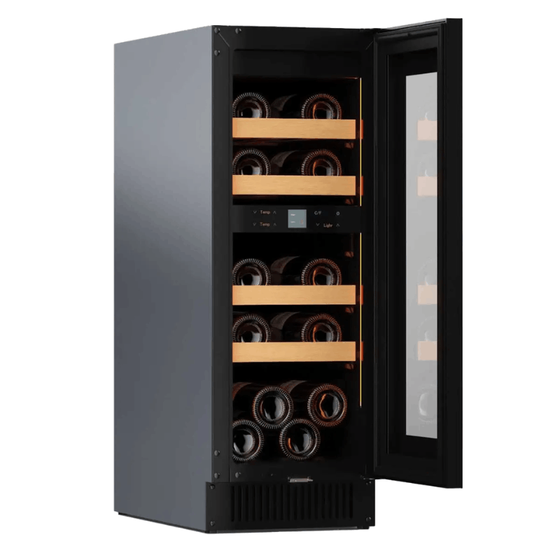 Pevino Noble Wine Cooler - 16 bottles - 2 zones - Black glass front - SKU: PN18D-HHB