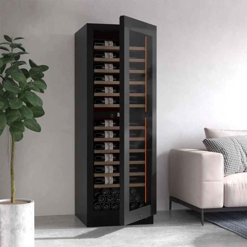 Pevino Majestic Freestanding Wine Cooler 111 Bottle Dual Zone Black Glass PM166D-HHB-1
